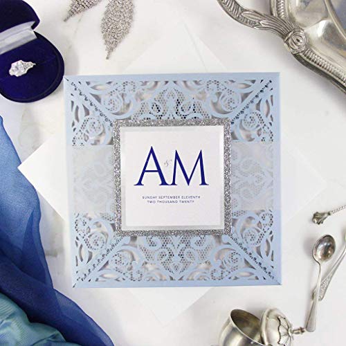 Azzurro opaco carta con busta partecipazioni matrimonio taglio laser fai da... - Ilgrandebazar