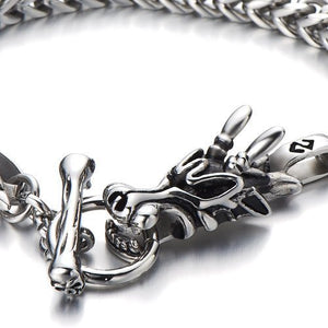 COOLSTEELANDBEYOND Biker Braccialetto del Drago, Bracciale da Uomo, Argento - Ilgrandebazar