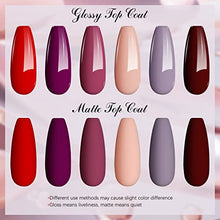 Carica l&#39;immagine nel visualizzatore di Gallery, Kastiny Smalto Semipermanente Per Unghie, 6 Colori Smalto per Unghie in Gel UV LED Rosso, Viola, Marrone con Base e Top Coat, Matt Coat, 7.5ML