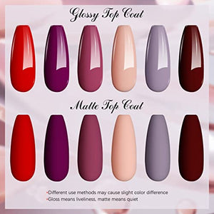 Kastiny Smalto Semipermanente Per Unghie, 6 Colori Smalto per Unghie in Gel UV LED Rosso, Viola, Marrone con Base e Top Coat, Matt Coat, 7.5ML