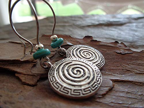 ✿ SPIRALE BOHO ETNO NATURAL STONE ✿ orecchini gancio lunghe con rondella di...