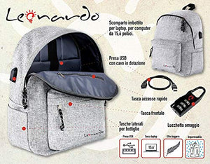 Leonardo Zaino Casual Classico con Lucchetto, Imbottito per Tablet, Nero