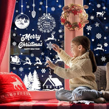 Carica l&#39;immagine nel visualizzatore di Gallery, Aonveki Vetrofanie Natalizie per Finestre, 11 Fogli Adesivi Natalizi per Finestre, Natale Vetrofanie Addobbi Natale Adesivi Rimovibile, Vetrofanie Fiocchi di Neve e Alci per Decorazioni Natalizie