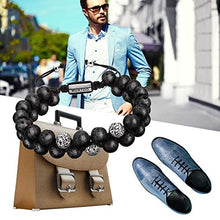 Carica l&#39;immagine nel visualizzatore di Gallery, Murtoo Bracciale Uomo Acciaio Inox Spazzolato Pietre Lavica - 8mm - Ilgrandebazar