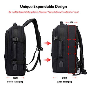 WAWJ 17.3 Pollici Espandibile Antifurto Zaino con Porta USB, Impermeabile...