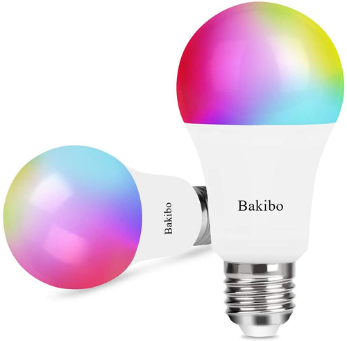 bakibo Lampadina Wifi Intelligente Led Smart Dimmerabile 9W 1000Lm, E27 Multicolore Lampadina Compatibile con Alexa e Google Home, A19 90W Equivalente RGBCW Colore Cambiante Lampadina, 2 Pcs