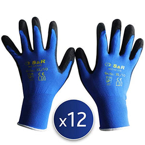 S&R 12 x Guanti da Lavoro 12 Paia in poliestere con rivestimento PU. L/10