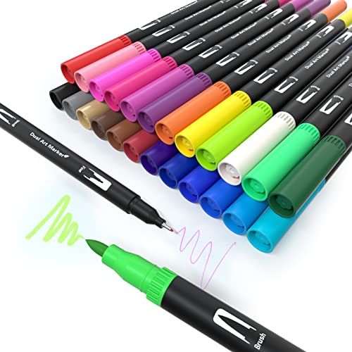 MISDUWA Brush Pen Lettering, 24 colori Pennarelli Punta Fine 0,4 mm e –
