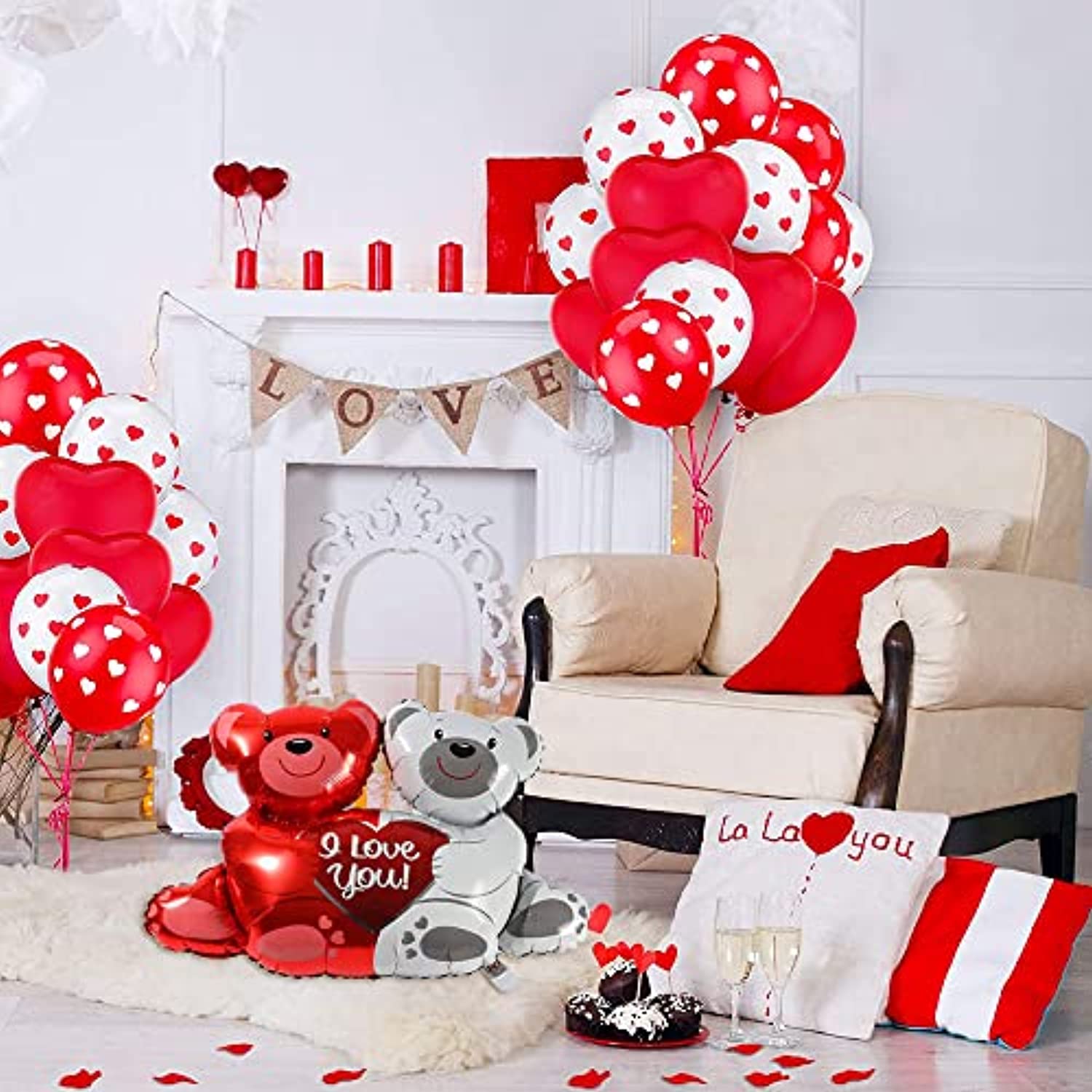 Kit Decorazioni a Tema San Valentino con Palloncini a Forma di Cuore Rosso  Metallizzato e Coriandoli - Idea Decorazione San Valentino per la Camera o  Casa