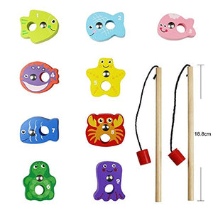Legno Gioco di Pesca Giocattolo Educativo Magnetico con Ocean Animale...