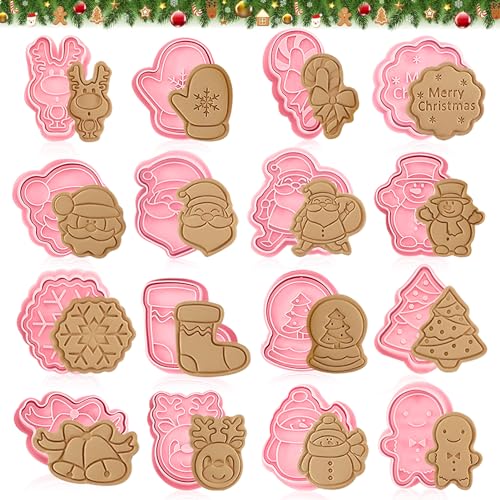 16 Pezzi Formine per Biscotti Natalizi, Formine Biscotti Natale 3D Tagliabiscotti Natalizi Plastica Stampi Biscotti, Stampo per Biscotti Natalizi per Decorare Biscotto Dolci Torta