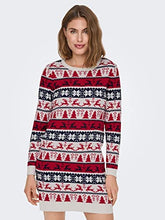 Carica l'immagine nel visualizzatore di Gallery, ONLY Women's ONLXMAS Comfy Deer L/S KNT Dress, Cloud Dancer/Pattern:W.Night Sky/Chilli Pepper, S (3er Pack)