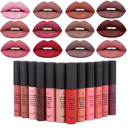 Shemrow - Set di 12 rossetti liquidi opachi, impermeabili, a lunga durata - Ilgrandebazar