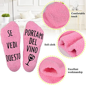 Tuopuda Regalo Donna Compleann Calze Donna Calzini Divertenti Invernali Regalo Vino/Caffè Calzettoni Idee Regali Migliore Amica Mamma Anniversario San Valentino Festa Natale, rosa（Italiano vino）