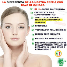 Carica l&#39;immagine nel visualizzatore di Gallery, 100ml. Bio Crema con Bava di Lumaca al 65% e Acido Ialuronico PURO 100%+Vitamina C/E. Con Ingredienti a Nota Azione Antietà, Cicatrizzante e Antimacchia per Viso, Collo e Contorno Occhi. Made in Italy