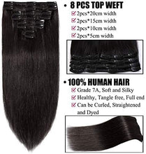 Carica l&#39;immagine nel visualizzatore di Gallery, Rich Choices Extension Capelli Veri Clip Full Head Remy Human Hair Extensions Clip 8 Fasce Naturalei Lunga 20cm Pesa 65g, #1B Nero Naturale 20 cm (65 g) #1B Nero Naturale