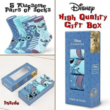 Carica l&#39;immagine nel visualizzatore di Gallery, Disney Calzini Donna Stitch 5 Paia di Calze Divertenti a Fantasia Ih Oh Baby Yoda Principesse Crudelia Taglia Unica Gadget Regalo Ufficiale (Blu Stitch)