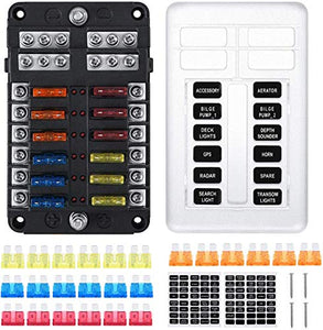 Scatola Fusibili 12V Impermeabile 12 Vie - Con LED Indicatore E Coperchio | Kohree Per Auto, Barca, Camion
