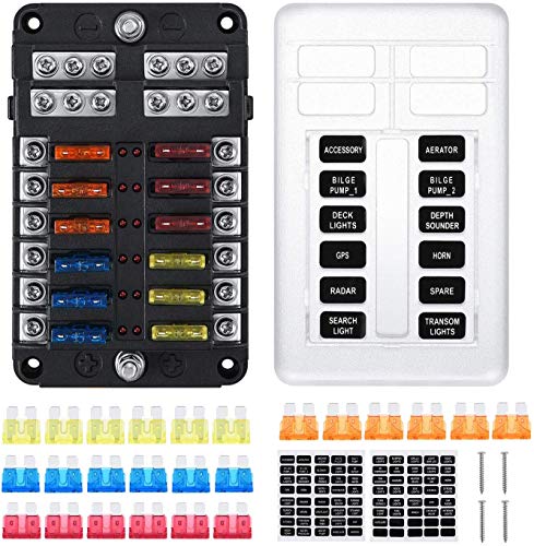 KEMOO Scatola dei fusibili a 6 vie, 6 circuiti, porta fusibili con indicatore LED, 6 circuiti portafusibili con W/negativo per auto, barca, SUV, camper, furgoni