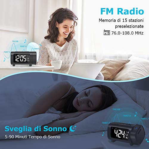 Sveglia Digitale da Comodino ,Sveglia Proiettore con Fm Radio