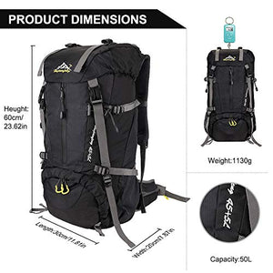 SKYSPER 50L Zaino da Treking, Impermeabile con Copertura della Nero