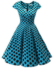 Carica l'immagine nel visualizzatore di Gallery, Bbonlinedress Women's Vintage 1950s cap Sleeve Rockabilly XL, Blue Black Bdot - Ilgrandebazar