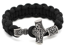 Carica l&#39;immagine nel visualizzatore di Gallery, Black Paracord con martello di Thor Rune nodo amuleto Mjolnir esterna in... - Ilgrandebazar
