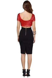 keland - Maglietta da Donna, Sexy, con Paillettes, Scollo a V XL, Rosso - Ilgrandebazar