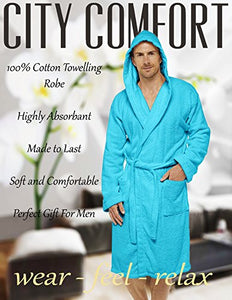 CityComfort Accappatoi da Uomo in Spugna 100% L-XL, Blu Acqua Incappucciato - Ilgrandebazar