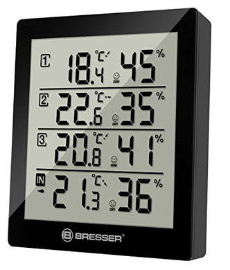 BRESSER Temeo Hygro Quadro Termometro e Igrometro per 4 Punti di Misura, Nero - Ilgrandebazar