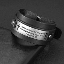 Carica l'immagine nel visualizzatore di Gallery, LIKGREAT - Braccialetto in Pelle con Croce Cristiana e Citazione Religiosa... - Ilgrandebazar