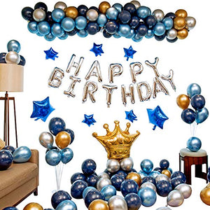 Ponmoo Feste di Compleanno con Palloncini Argento Oro Blu, 124 Pezzi