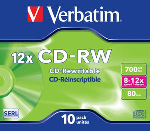 Verbatim CD-RW 12x 80 Min 700MB, Confezione da 10 pezzi