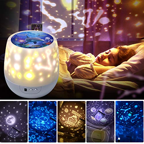 Lampada Proiettore Stelle,Luci Luna notturne per bambini con 360 Rotating...