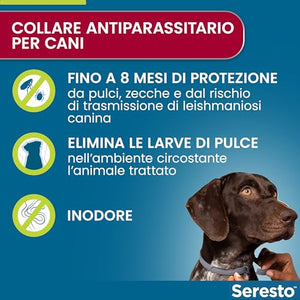 Elanco Seresto Collare antiparassitario, Per cani oltre 8 kg, Elimina pulci, zecche, pidocchi e protegge dal rischio di trasmissione, Della leishmaniosi fino a 8 mesi, 1 pezzo