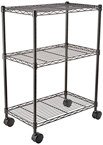 AmazonBasics - Scaffalatura a 3 ripiani, su rotelle, Nero - Ilgrandebazar