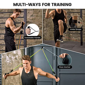 Set Elastici Fitness con 5 Fasce di Resistenza, Bande Elastiche, Maniglie, Cinghie per Caviglia, Ancoraggio da Porta, Kit Allenamento per Fitness Yoga Pilates, Color