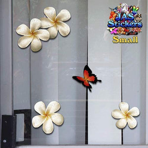 Fiore frangipani plumeria bianca doppio + farfalla adesivi auto autoadesivi... - Ilgrandebazar