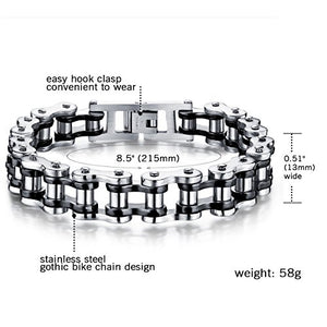 Oidea Bracciale Braccialetto Uomo Catena Bici in Argento Nero - Ilgrandebazar