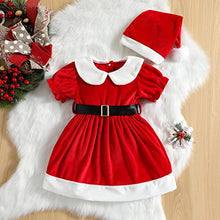 Carica l'immagine nel visualizzatore di Gallery, Loalirando Completo Bambina Invernale Abito di Natale Bambina Neonata Natalizio Vestiti Bambina Invernali con Cintura+Cappello di Natale per Bambini (Rosso, 6-12 Mesi)