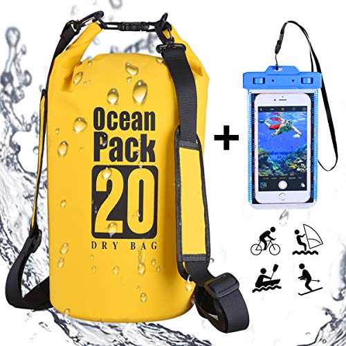 DINOKA Borsa impermeabile, Sacca impermeabile da 20L/30L, Kit 20L, Giallo