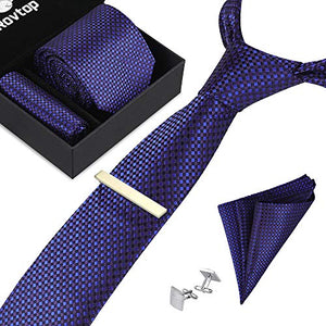 Rovtop Cravatta Uomo, 4 Stili, con 1 Fazzoletto, 2 Piccoli Quadrati Blu - Ilgrandebazar
