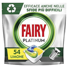 Carica l'immagine nel visualizzatore di Gallery, Fairy Platinum Detersivo Pastiglie Lavastoviglie, Brillantante, 54 Capsule Lavastoviglie, Limone, con Sistema Di Prelavaggio Integrato, Efficace nelle Sfide Difficili Contro lo Sporco