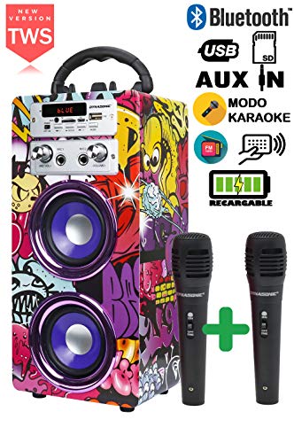 DYNASONIC 025 -Cassa Bluetooth Altoparlante Karaoke 10W | 2 Microfoni