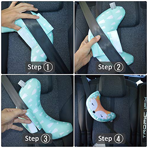 FLORICH Cuscino Auto A Forma Di H Per Bambini – Viaggio Con Supporto Cervicale E Coperta – Grigio