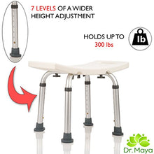 Carica l'immagine nel visualizzatore di Gallery, Dr. Maya, Sedia per vasca da bagno e per doccia regolabile, con maniglione da doccia con ventosa incluso, antiscivolo, dalla seduta ampia e bianca, con gambe in alluminio (sedia da doccia)