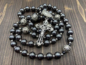Nazareth Store Rosario in ematite Collana con perline di pietra nera... - Ilgrandebazar