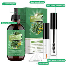 Carica l&#39;immagine nel visualizzatore di Gallery, Olio di Ricino Puro 100% - 118ml Castor Oil Spremuto a Freddo Stimola la Crescita dei Capelli, Ciglia e Sopracciglia, Cura della Barba, Unghie, Corpo e Viso - Bottiglia di Vetro con Pennelli e Pipetta