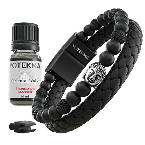 Yotekma Bracciale Uomo Essenza Aromaterapia Vera Pelle Naturale, Pietra... - Ilgrandebazar