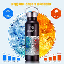 Carica l&#39;immagine nel visualizzatore di Gallery, OMORC Bottiglia Acqua in Acciaio Inox 1000ML/600ML,Borraccia 1000ML, Nero